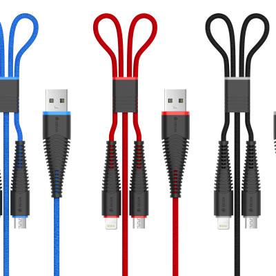 Dây cáp sạc chính hãng Devia Fish 2 cổng lightning/ micro dây dù 120cm