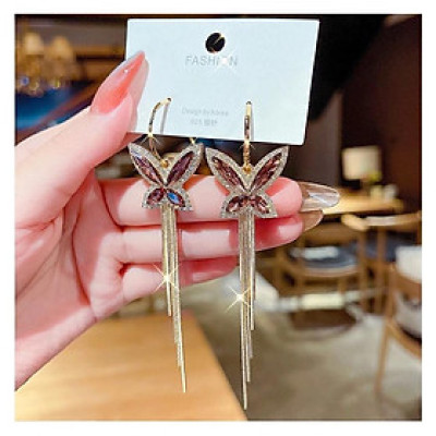 Earrings đeo tai nữ dáng dài hình bướm lấp lánh