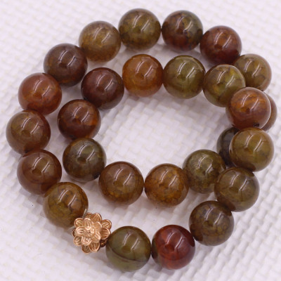 [Mệnh Kim, Thổ] Vòng Chuỗi Niệm Phật Đá Vân Rồng Vàng Nâu 14 Ly 27 Hạt Charm Hoa Sen Inox, Vòng Chuỗi Phật Giáo, Chuỗi Niệm Phật Hạt To - Phong Thủy 868