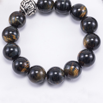 Vòng Tay Phong Thủy Nam Đá Mắt Hổ Xanh Đen Phối Charm Bạc (16mm) Mệnh Thủy, Mộc Ngọc Quý Gemstones