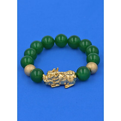 Chuỗi tay Tỳ Hưu inox - Chuỗi tay Thạch Anh Xanh Lá size 14 ly - hợp mệnh Hỏa, mệnh Mộc