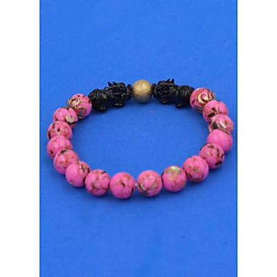 Chuỗi tay San Hô Hồng Sen Sọc size 8 ly - Vòng tay Tỳ Hưu Đôi inox đen VSHHSTHHEV8 - hợp mệnh Hỏa, mệnh Thổ