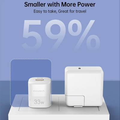 Adapter Củ Sạc 33W PPS/ PD 30W / QC 3.0 1 Cổng Type C 1 Cổng USB Nhỏ Gọn CHOETECH PD5006 Sạc Nhanh iPhone, iPad, Samsung - Hàng Chính Hãng