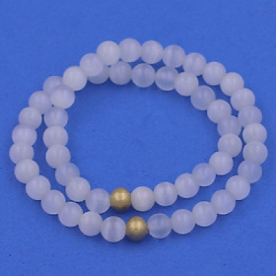 [Mệnh Kim, Thủy] Vòng Chuỗi Đôi 6 Ly Đá Mắt Mèo Trắng Charm Bi Inox VMETHBD