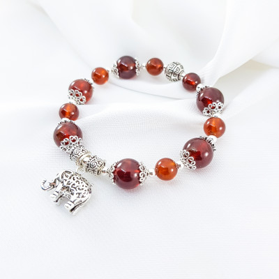 Vòng Tay Mệnh Hỏa, Thổ Đá Garnet Mix Charm Con Voi