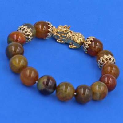 Vòng tay Đá Vân Rồng 12 ly -  Tỳ Hưu Phong Thủy inox vàng VVRTHBKV12