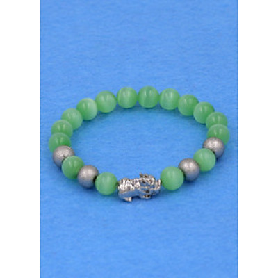 Chuỗi đeo tay đá mắt mèo xanh lá 8 ly - cẩn Tỳ Hưu inox bạc VMEXLTHTB8 - hợp mệnh Mộc, mệnh Hỏa