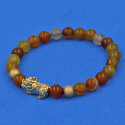 Vòng đeo tay đá Vân Rồng 6 ly cẩn Tỳ Hưu inox vàng VVRTHHBV6