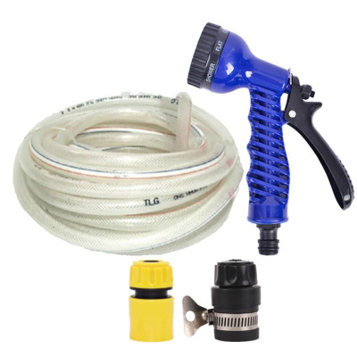 Bộ dây tăng áp 3 lần vòi xịt nước rửa xe, tưới cây loại 20m (cút nhựa nối nhựa đen 713-2) 206843
