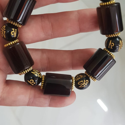 Vòng tay nam mã não nâu mix tây tạng kiểu hạt ống vuông tròn Size vòng 15mm đẹp ạ Ý nghĩa mang năng lượng tích cực may mắn cát tường cho gia chủ ạ