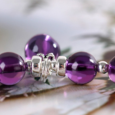 Vòng tay đá thạch anh tím phối charm bi bạc mệnh hỏa, thổ - Ngọc Quý Gemstones