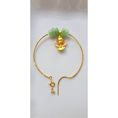 Vòng Tay charm xinh đẹp 5 đồng tiền đá cẩm thạch tự nhiên Vòng phối charm hình bé thiên thần vòng màu vàng khoen rút xinh Nữ đeo dễ thương ạ