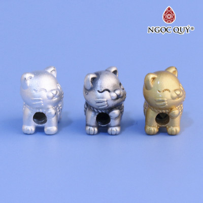 Charm xỏ ngang hình chú mèo may mắn  - Ngọc Quý Gemstones