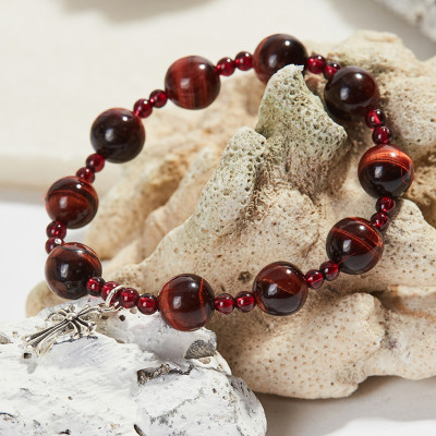 Vòng Tay Mân Côi Đá Thạch Anh Mắt Hổ Nâu Đỏ Hạt 10mm, Ni 52 - Ngọc Quý Gemstones