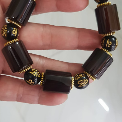 Vòng tay nam mã não nâu mix tây tạng kiểu hạt ống vuông tròn Size vòng 15mm đẹp ạ Ý nghĩa mang năng lượng tích cực may mắn cát tường cho gia chủ ạ