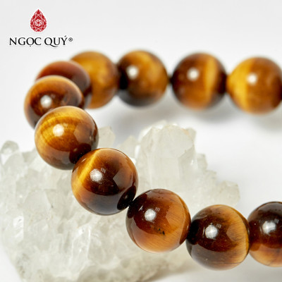 Vòng tay phật bản mệnh đá mắt hổ vàng nâu size hạt 12mm mệnh thổ, kim - Ngọc Quý Gemstones