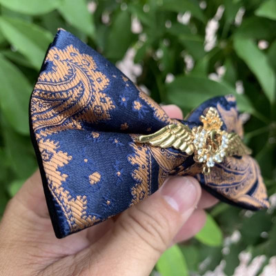 Nơ cổ nam cao cấp dành cho chú rể -Mc Nơ silk đính cánh thiên thần Giangpkc 4/2021