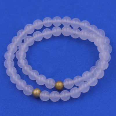 [Mệnh Kim, Thủy] Vòng Chuỗi Đôi 6 Ly Đá Thạch Anh Trắng Charm Bi Inox VTATRHBD