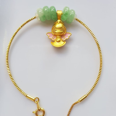 Vòng Tay charm xinh đẹp 5 đồng tiền đá cẩm thạch tự nhiên Vòng phối charm hình bé thiên thần vòng màu vàng khoen rút xinh Nữ đeo dễ thương ạ