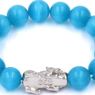 Vòng tay đá mắt mèo xanh biển 12 ly - cẩn Tỳ Hưu inox VMEXBTHT12 - hợp mệnh Thủy, mệnh Mộc