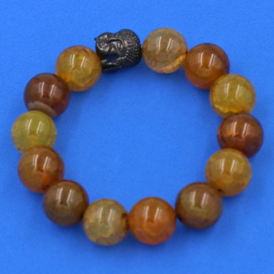 Vòng đeo tay đá vân rồng nâu 14 ly cẩn hạt Phật A Di Đà inox đen VVRNLE14 - hợp mệnh Kim, mệnh Mộc