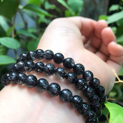 Vòng tay phong thủy Thạch Anh Tóc Đen Tự Nhiên VIP  Vòng size 6,8mm đẹp quấn 3 vòng tay kiểu bóng tay đẹp xinh  Hợp Nữ mệnh thủy mệnh mộc ạ