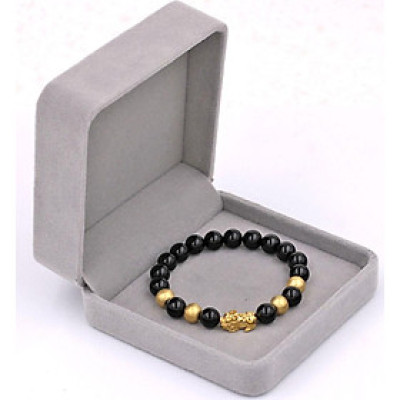 Vòng tay thạch anh đen 8 ly - cẩn Tỳ Hưu inox vàng VTAETHVB8 + hộp nhung - hợp mệnh Thủy, mệnh Mộc
