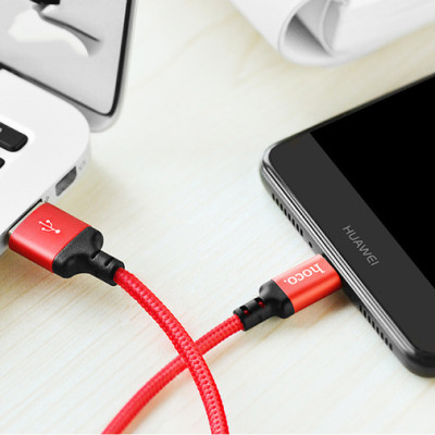 Cáp sạc dây dù Hoco X14 dài 1M - cổng microUSB (Đỏ)- Hàng chính hãng
