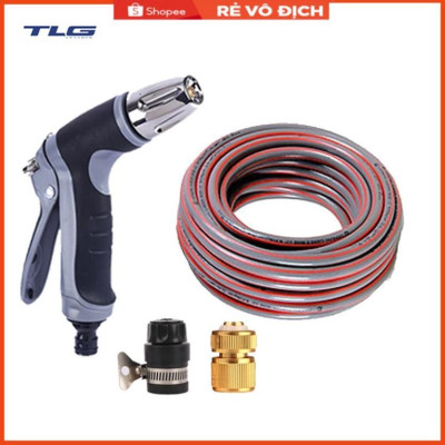 Bộ dây và vòi xịt  tăng áp rửa xe tưới cây 15M (cút đồng nối nhựa đen) 206817