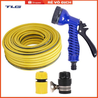Bộ dây tăng áp 3 lần vòi xịt nước rửa xe, tưới cây loại 7-10m (cút nhựa nối nhựa đen 713-2) 206843