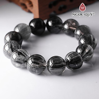 Vòng hạt trơn đá đá thạch anh tóc đen đồng trục mệnh thủy, mộc - Ngọc Quý Gemstones