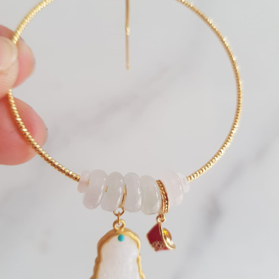 Vòng Tay Charm Phối 5 Đồng tiền đá cẩm thạch trắng tự nhiên  Phối mặt phật đá cẩm thạch trắng thỏi vàng đỏ may mắn vòng màu vàng rất xinh  Chuẩn hợp may mắn nữ mệnh kim mệnh thủy đeo ạ