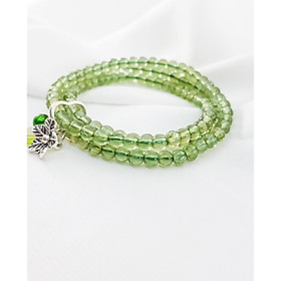 Vòng tay cuốn đá mệnh mộc, hỏa đá thạch anh tóc tiên mix charm hoa