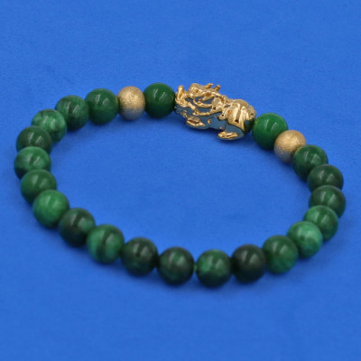 Vòng tay đá Cẩm Thạch Sơn Thủy 6 ly cẩn Tỳ Hưu inox vàng VCTDNTHHBV6 - hợp mệnh Hỏa, mệnh Mộc