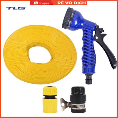 Bộ dây tăng áp 3 lần vòi xịt nước rửa xe, tưới cây loại 20m (cút nhựa nối nhựa đen 713-2) 206843
