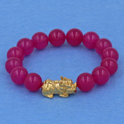 Chuỗi đeo tay thạch anh đỏ mận 12 ly - cẩn Tỳ Hưu inox vàng VTAOATHV12 + hộp nhung - hợp mệnh Hỏa, mệnh Thổ