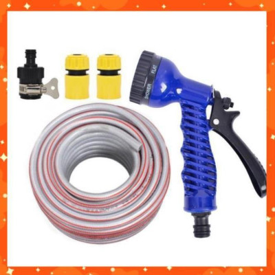 Bộ dây tăng áp 3 lần vòi xịt nước rửa xe, tưới cây loại 20m (cút nhựa nối nhựa đen) 206843