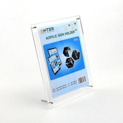 Kệ mica 1 mặt Enter F08A 15x21cm đế inox A5 đứng mica 5mm, Khung ảnh để bàn chân inox, Khung bằng khen