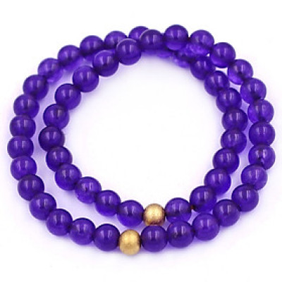 [Mệnh Hỏa, Thổ] Vòng Chuỗi Đôi 6 Ly Đá Thạch Anh Tím Charm Bi Inox VTAIHBD