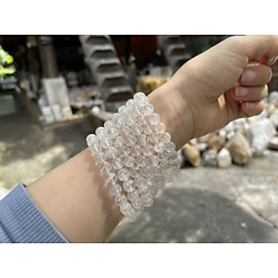 Vòng tay thạch anh trắng 8ly NHASAN TA02 Hợp mệnh Kim, Thủy, mang lại may mắn, tài lộc