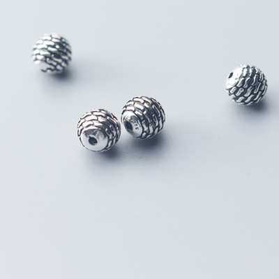 Combo 2 cái charm bạc hình cầu họa tiết dấu gạch xỏ ngang - Ngọc Quý Gemstones