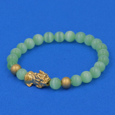 Chuỗi đeo tay đá Mắt Mèo xanh lá 6 ly cẩn Tỳ Hưu inox vàng VMEXLTHHBV6 - hợp mệnh Mộc, mệnh Hỏa