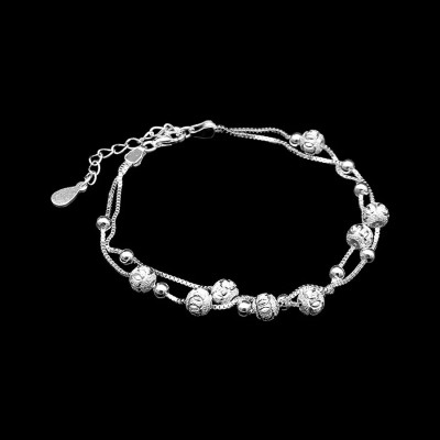 Vòng tay, lắc tay nữ  thiết kế mix bi dây kép bạc chuẩn 925 BẠC HIỂU MINH LTU538