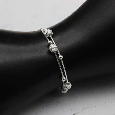 Vòng tay, lắc tay nữ  thiết kế mix bi dây kép bạc chuẩn 925 BẠC HIỂU MINH LTU538