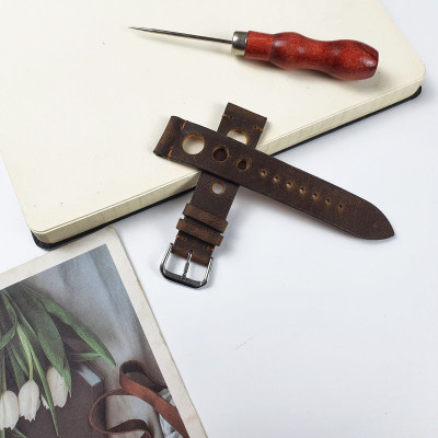 [Da thật] Dây đồng hồ handmade da bò sáp AL114LEA  (Kèm hộp + phụ kiện) Size 20/Size 22 - 100% da bò thật