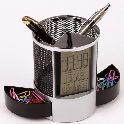 Hộp đựng bút có đồng hồ, lịch kỹ thuật số đa năng - hàng chính hãng