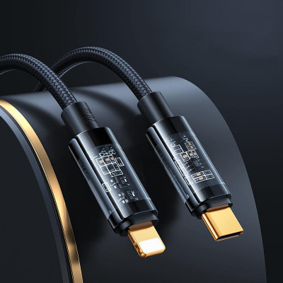 Cáp Pisen Quick Ice Cry.stal PD Type-C to L Explorer 1200mm ( QC-TC01-1200) trong suốt, dây dù chống rối, hàng chính hãng