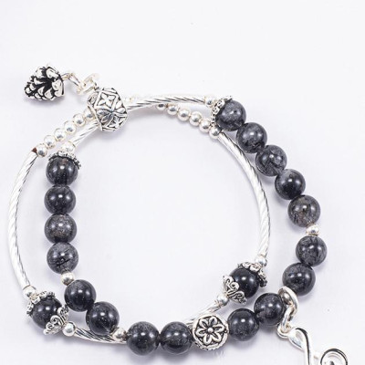 Vòng Tay Phong Thủy 2 Line Đá Thạch Anh Tóc Đen Phối Charm Trái Thông (6mm) mệnh Thủy, Mộc Ngọc Quý Gemstones