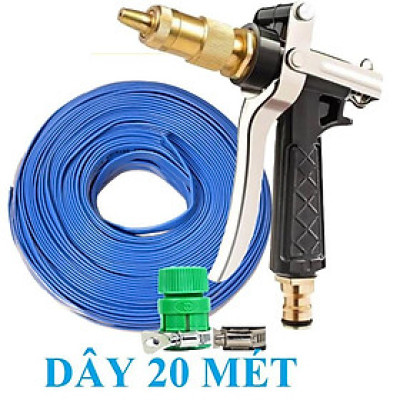 Bộ dây vòi xịt nước rửa xe, tưới cây . tăng áp 3 lần, loại 20m 206236 đầu đồng,đai +tặng mở chai