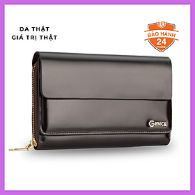 Ví Da Cầm Tay Clutch Nam Thời Thượng GENCE HT03 Da Bò Cao Cấp Màu Nâu Cafe